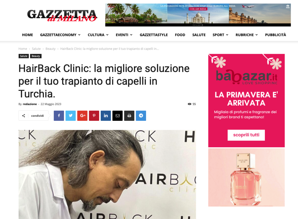 Gazetta Di Milano - HairBack Clinic - trapianto di capelli in Turchia